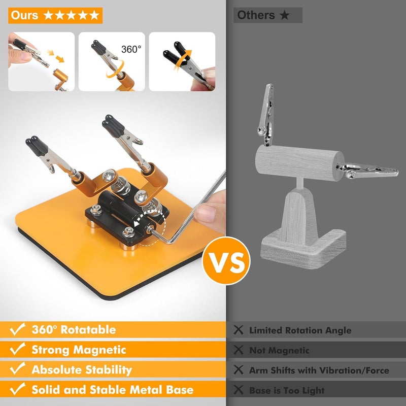 NOEVSBIG Magnetic Helping Hands Soldering Station with A 3.9 x 3.9 Inch Stable Base, 4 Flexible Arms– 360° Rotatable Adjustable Versatile Helping Hands Tool for Soldering, Electronics Repair, and DIY - Image 2